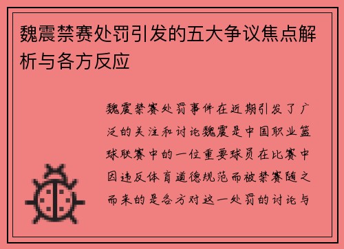 魏震禁赛处罚引发的五大争议焦点解析与各方反应